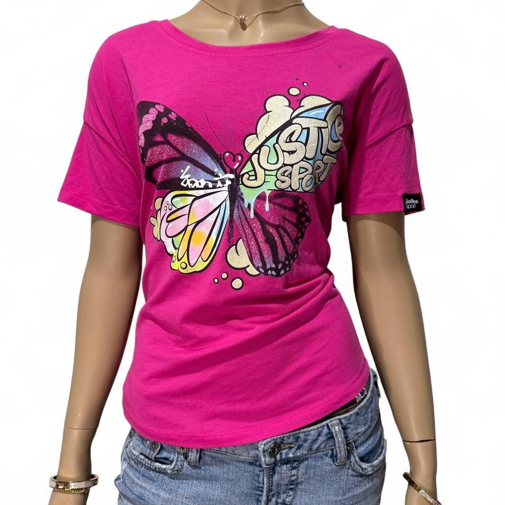 Justice J Sport Butterfly Graphic Tee Girls XL Fits Womens XS-S Y2K Mall Girl
